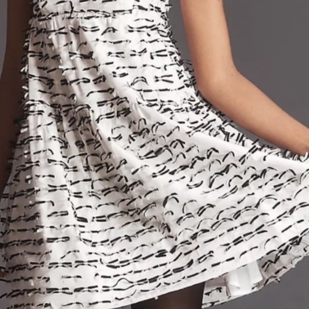 Anthropologie Maeve Swing Mini Dress White and Black Printed Swing Dress